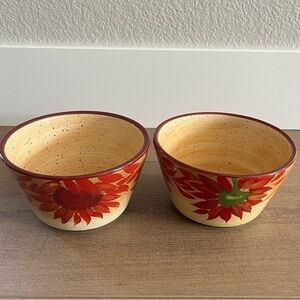 Pfaltzgraff Evening Sun Coupe 2 Cereal‎ Bowls 6" Red Yellow Sunflowers Retired